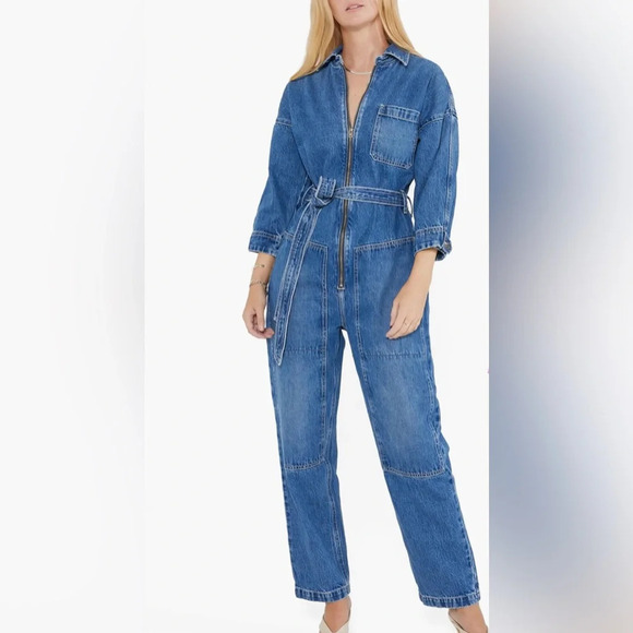 Etica size small zip front zeta denim jumpsuit carpenter cimarron color blue - Picture 1 of 15